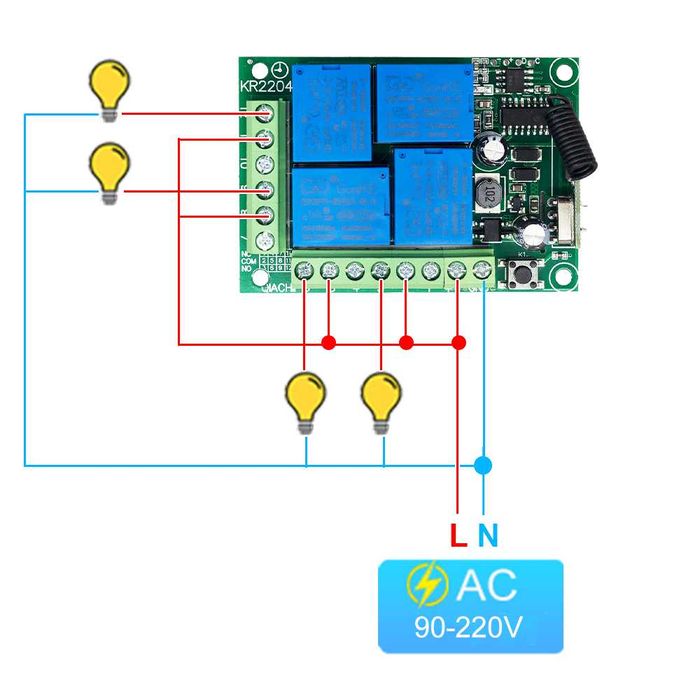 Releu telecomanda 4 relee 2 telecomenzi automatizari porti 220V