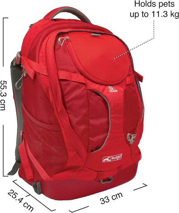 Kurgo G-Train dog backpack, with integrated pet compartment, waterproof base, for pets up to 11 kg, red