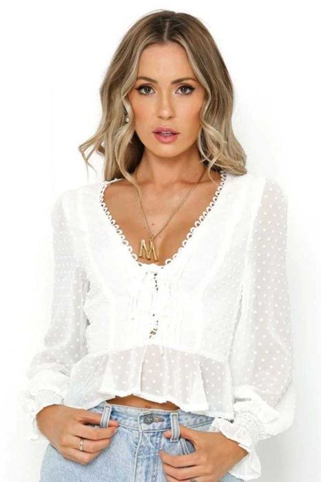Bluza zara alba dantelata cu volanase