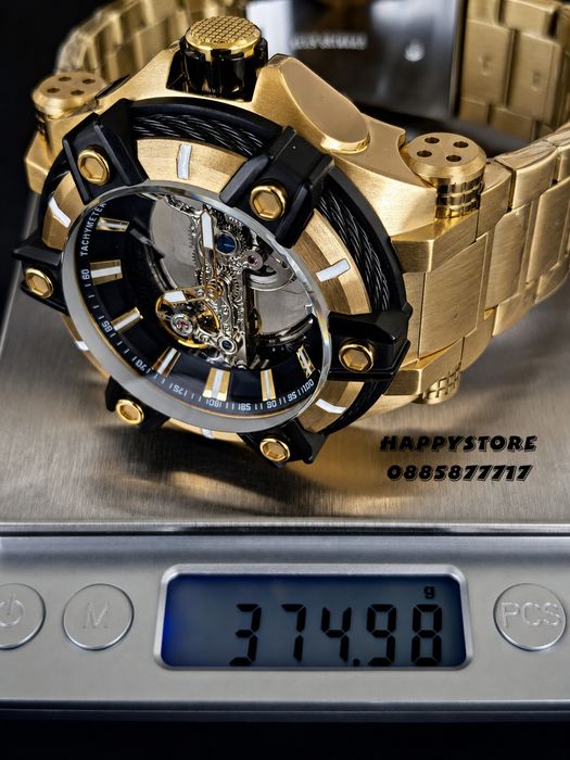 INVICTA Gunmetal Skeleton Gold 52 mm, Инвикта нов мъжки часовник