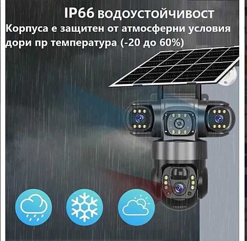 Соларна безжична въртяща камера с 4 обектива 4G 12MP работи с СИМ SIM