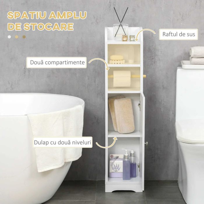 Dulap de Baie Ingust , alb , HOMCOM