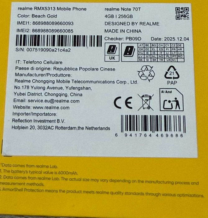 Realme Note 70T 256GB 4GB RAM 36м гаранция