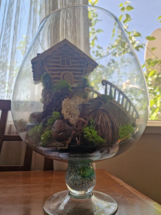 Терариум с истински мъх и къщичка