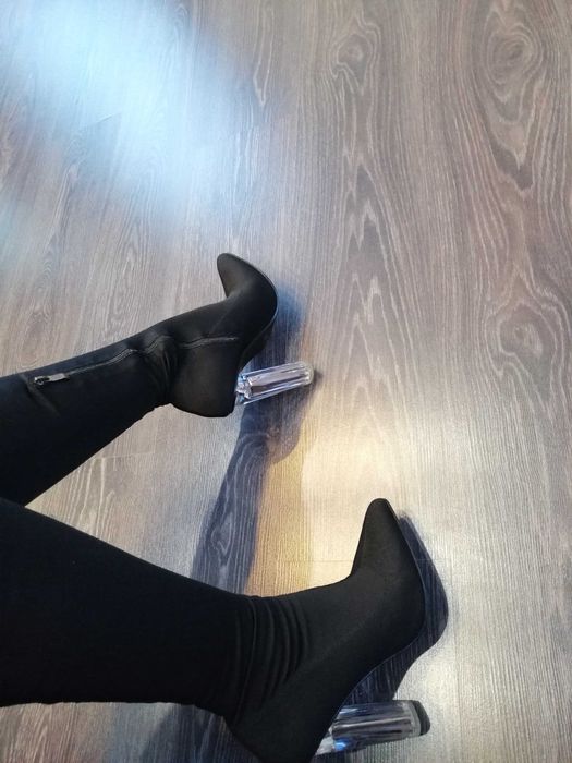 Cizme lungi tip ciorap cu toc transparent, noi, nr 37