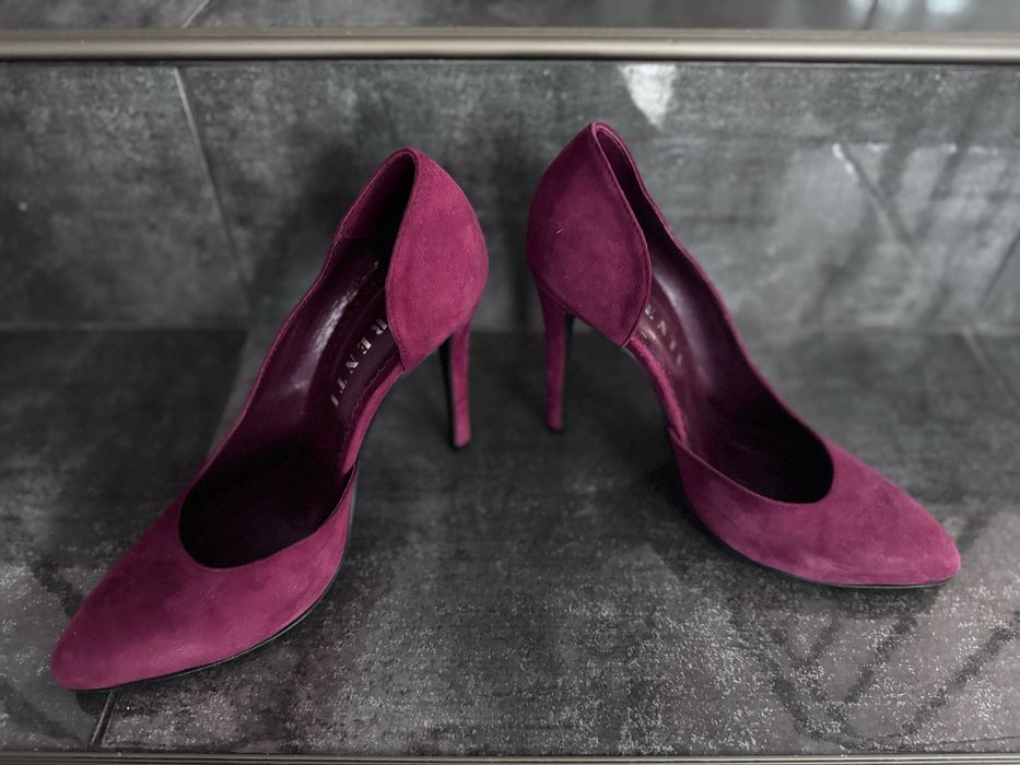 Pantofi toc piele intoarsa culoare visiuniu masura 38