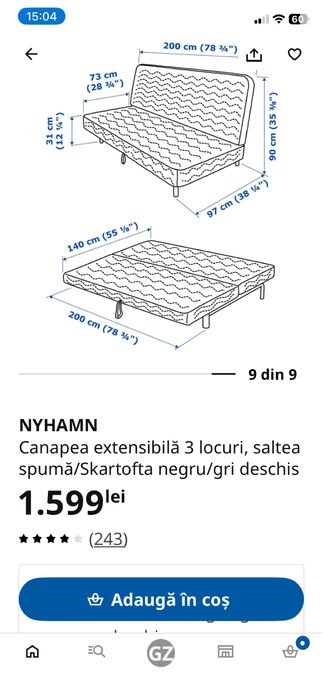 Canapea extensibila Ikea