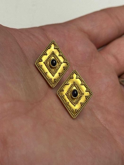 CERCEI AUR 22K + 2 SAFIRE x 0.30CT - Cabochon - Facuti manual - Vintage - 6.7g. - Deosebiti !