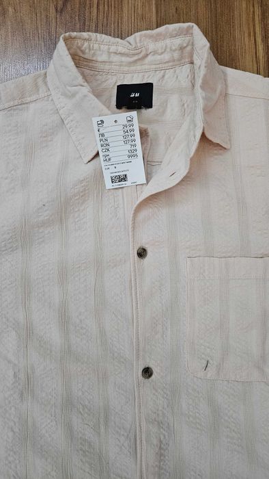Мъжка риза с къс ръкав H&M бледорозова