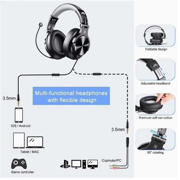 Hi-Res кабелни Геймърски Слушалки с Отделящ се Микрофон
