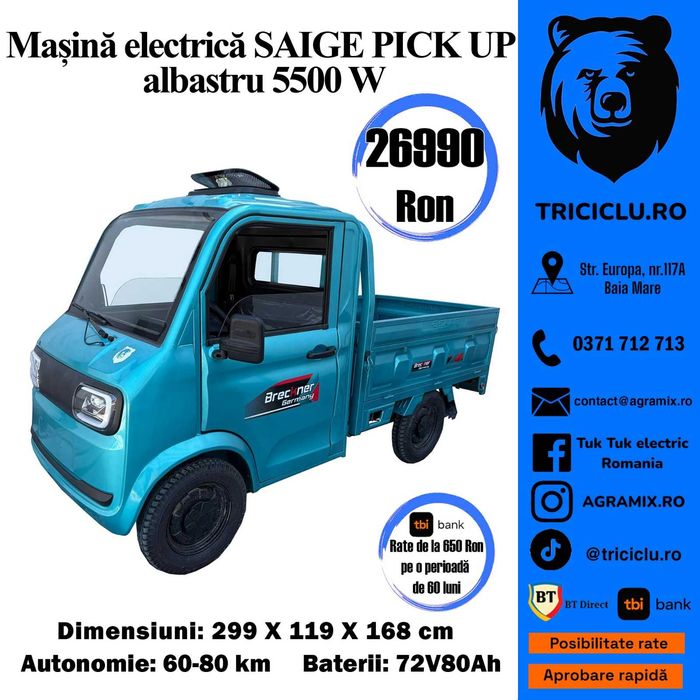 Cvadriciclu electric cu permis PickUp Saige nou cu CIV Agramix