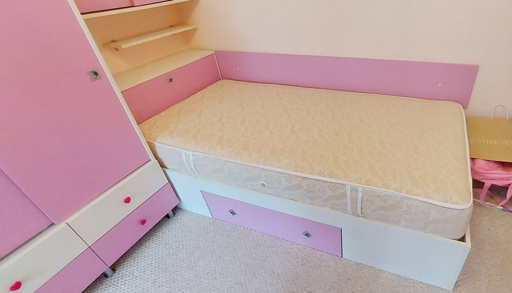 Pat de o persoana 2x1 cu Saltea Domus flex,somiera,cutie depozitare