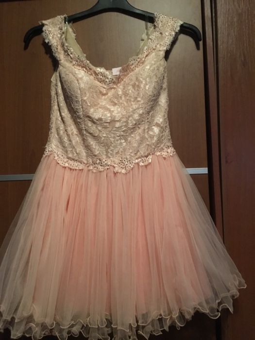 Rochie banchet roz pudrat / nude / nuntă / botez / ocazie / bal / club