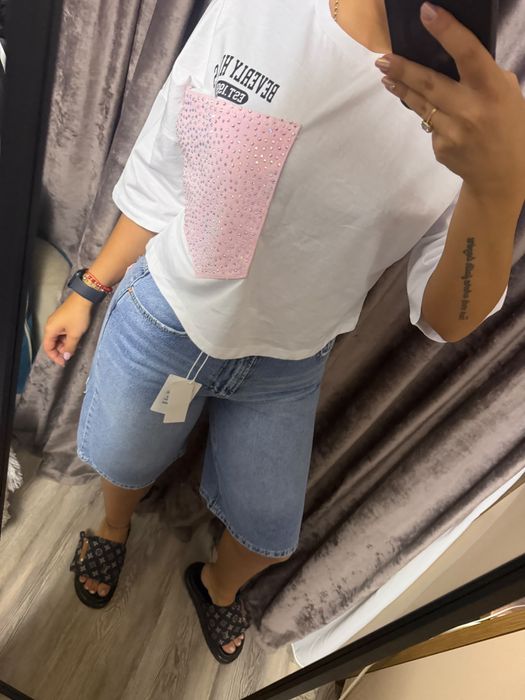 Tricou de dama nou cu pietre roz masura S M  L