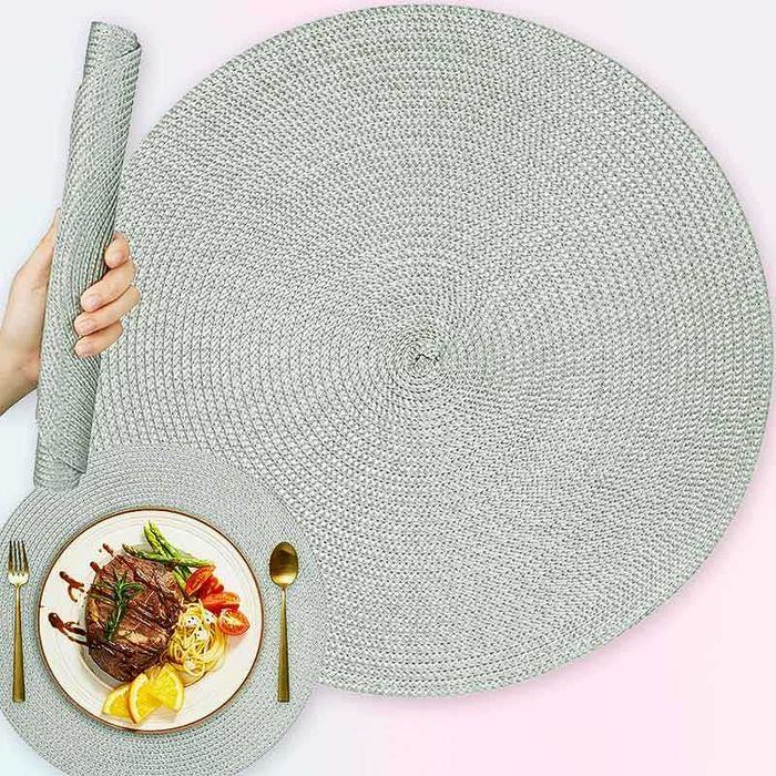 Кръгла плетена подложка за маса – сива, 38 см