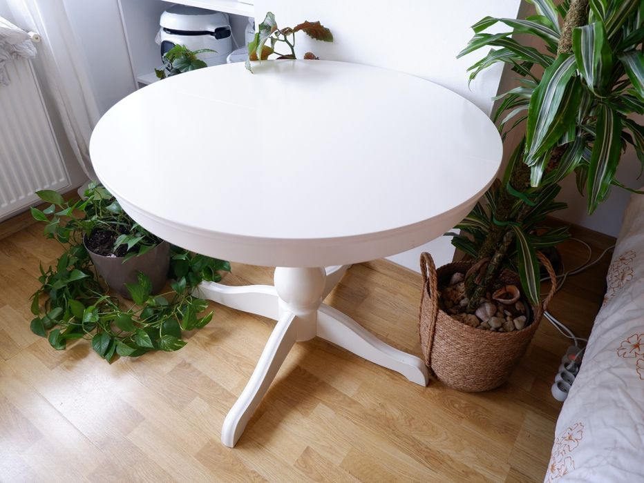 Masa extensibila Ikea Ingatorp, rotunda, alba, eleganta, din lemn