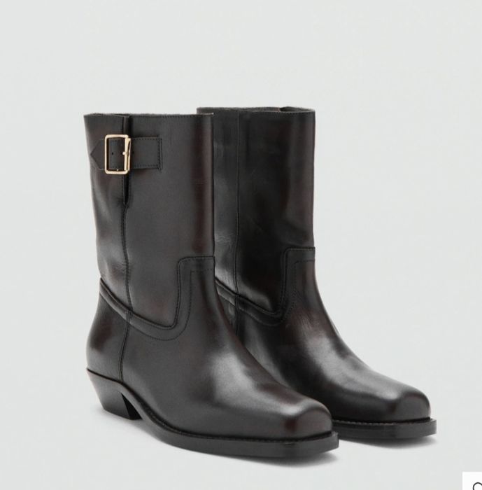 MANGO Кафяви пролетни  рокерски боти от естествена кожа