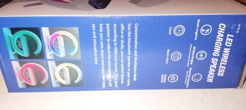 Блутуз колонка, беспроводная зарядка, ночник, часы, будильник