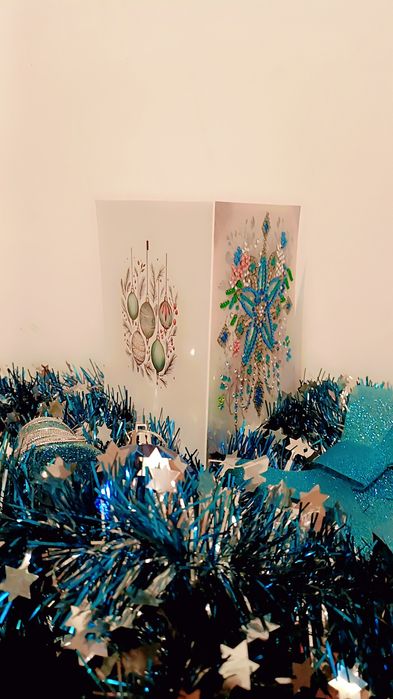 Felicitare de Crăciun Mozaic cu Diamante Model Floral cu Stea Albastră