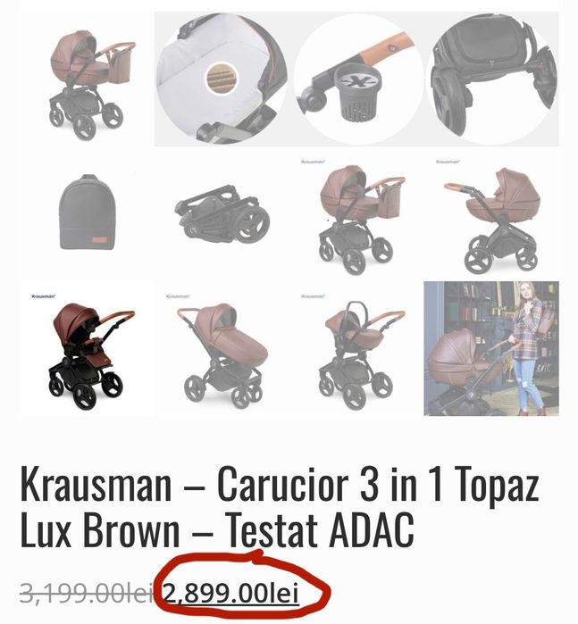 Cărucior Krausman Topaz lux maro 3 în 1 + cadou