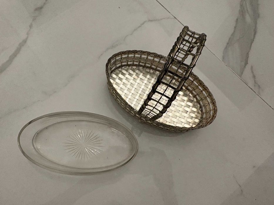 cosulet argintat pt depozitat bijuterii vas cristal Quist WMF Germania