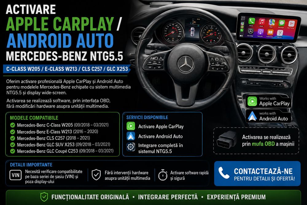 Activare Apple CarPlay Android Auto Mercedes-Benz W205 W213 CLS GLC