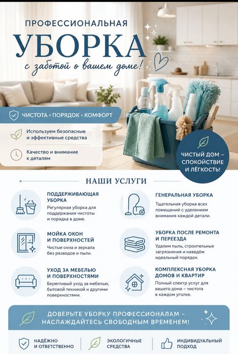 Уборка квартир, офисов коттеджей