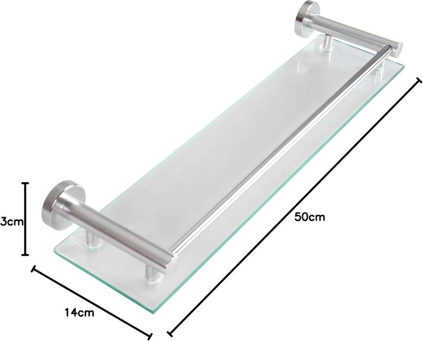 Стъклен рафт за баня Aquamarin за стена, 50 x 14 см, закалено стъкло