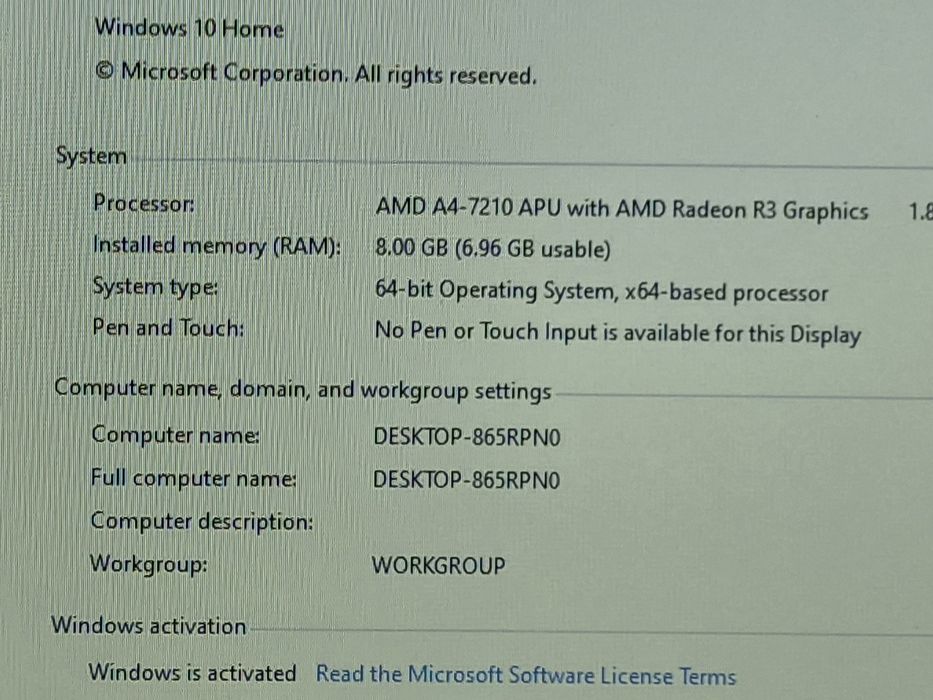 vand laptop Acer Aspire E51.15.6".Amd 4 7210 Quad.8 Gb.Ssd 256 Gb