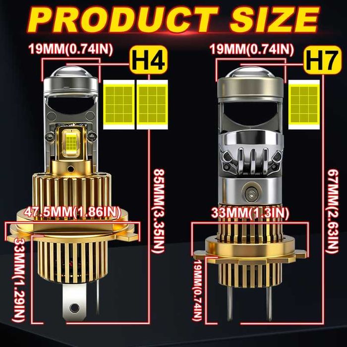 H7, H4 LED Крушки с мини проекторни лупи | 7580 CSP Чип, висока мощност