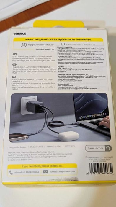 Incarcator de telefon, laptop etc. USB-C, PD3 - Baseus EnerFill FE11 100W GaN6, nou cu garantie