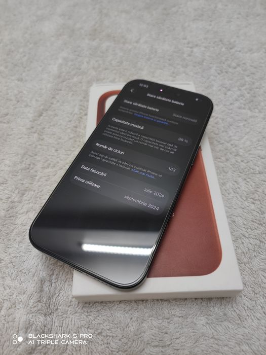 Vând/Schimb iPhone 16 Pro 98% 128GB  Black Titanium 9.7/10