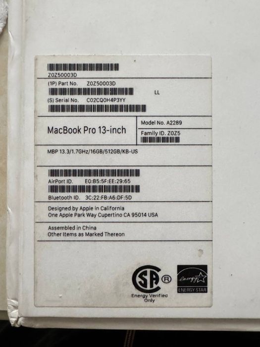 MacBook Pro 13-inch 16/512 GB