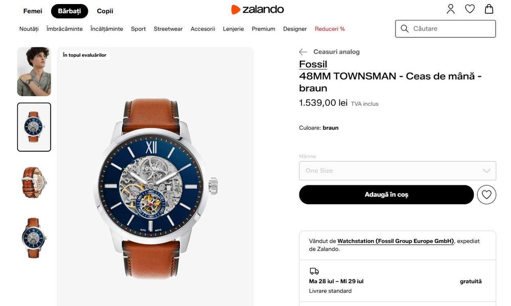 Ceas Barbatesc Fossil Townsman ME3154 Albastru Maro