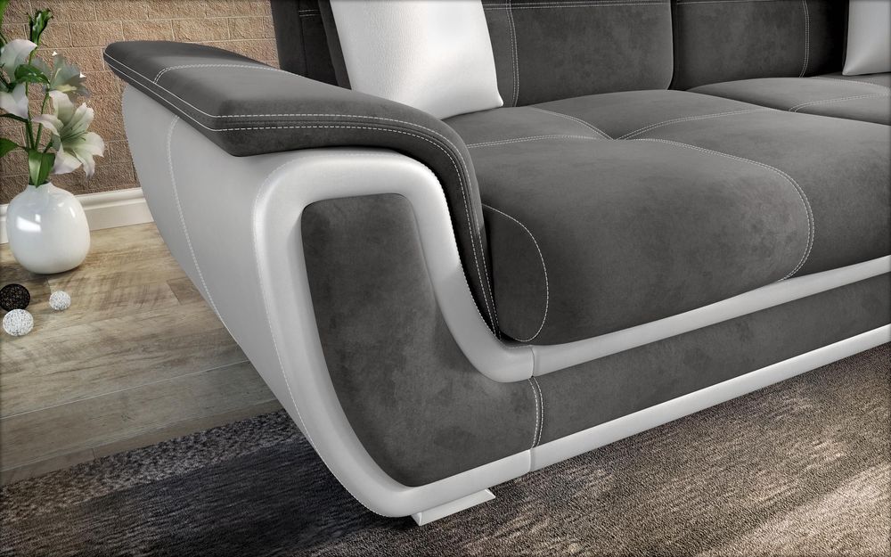 Разтегателно клик-клак канапе , сив + бяла кожа Принцес ||