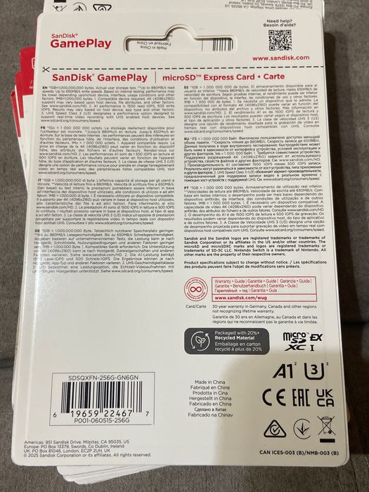 Sandisk pentru Nintendo Switch 256 Gb