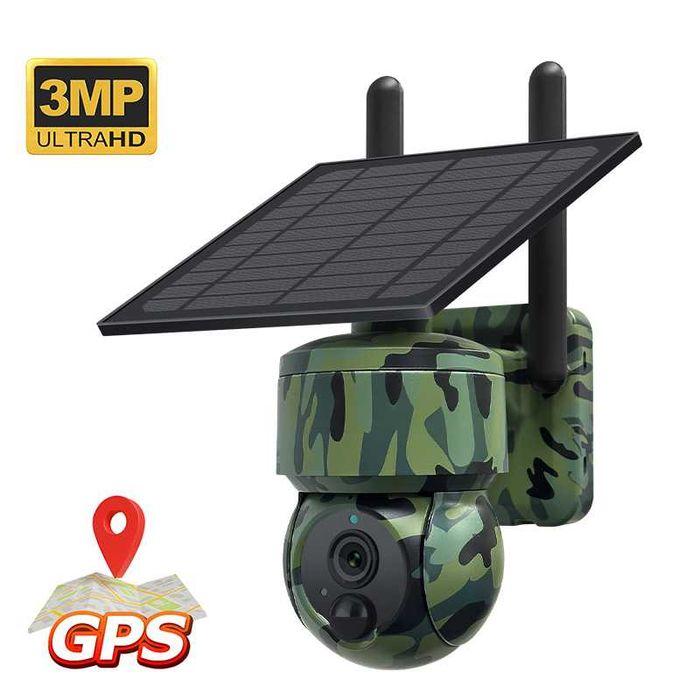 4G Охранителна безжична камера, GPS позициониране, 5W соларен панел, PTZ, IP66 двупосочно аудио видеонаблюдение ловна камера UCon PIR 7800 mAh батерия