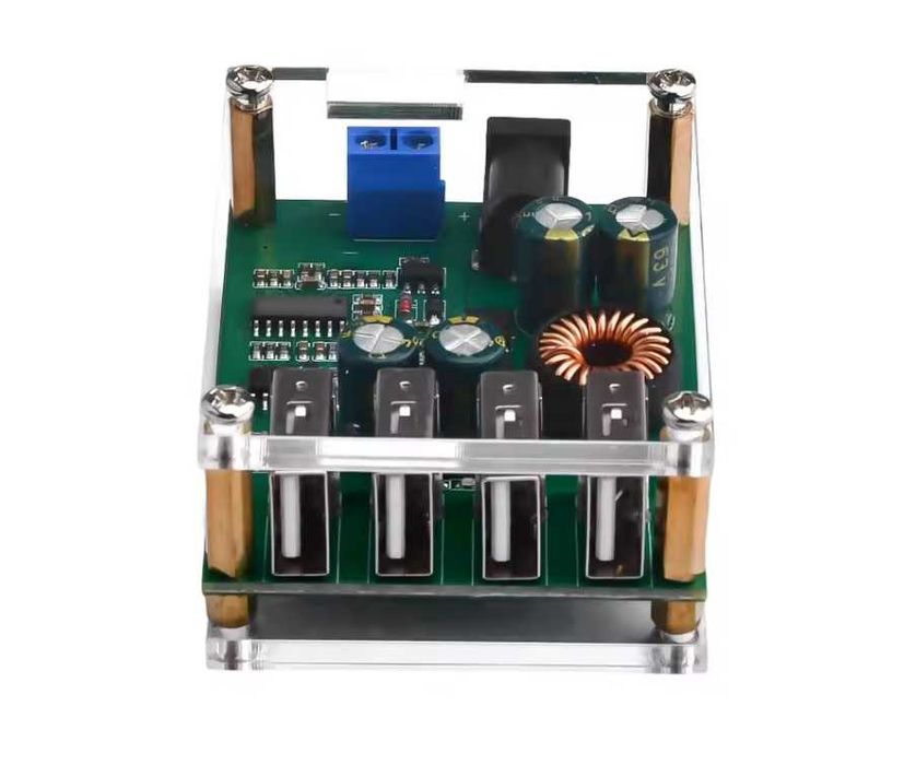 DC 7V-60V към 5V 5A модул с 4 USB изхода и акрилен корпус
