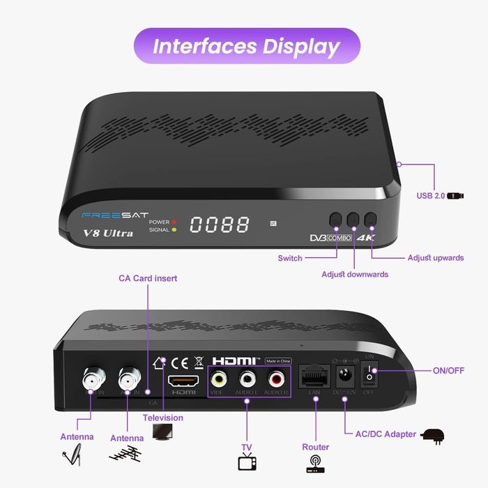 Receptor satelit  Freesat v 8 ultra 4k combo satelit , cablu.