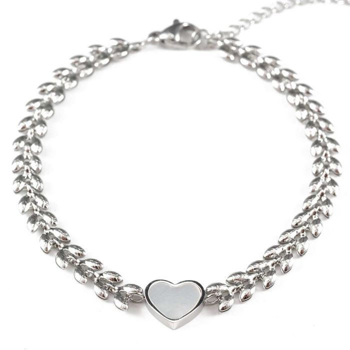 Луксозна дамска гривна Laurel Heart с лаврови листа и сърце от седеф