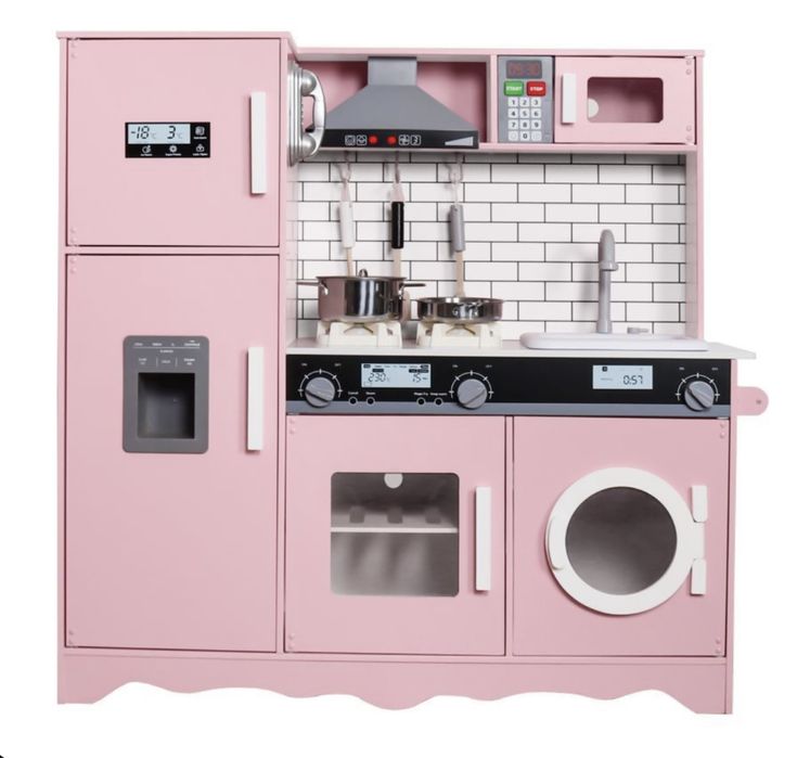Кухня детская игровая из дерева "ЕЛИЗАВЕТА" розовая (Вода+ Свет+Звук)