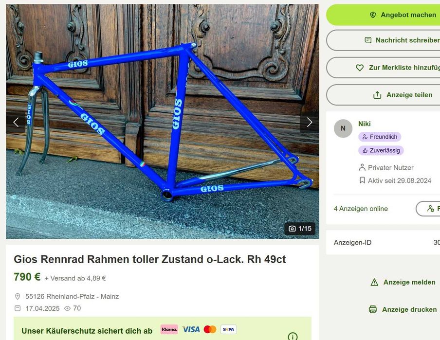 Bicicleta de strada retro vintage Gios Cinquantenario 50 ani 60 cm