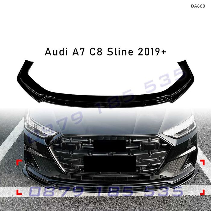 Преден лип спойлер за Audi A7 C8 S line 2019+, черен гланц – DA860 тунинг добавка предна броня ауди а5 ц8