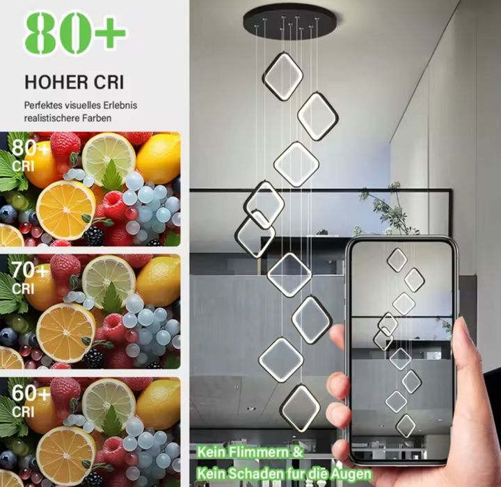 Висящи черни квадрати 86W 9 глави визящи до 3 м. за висок таван