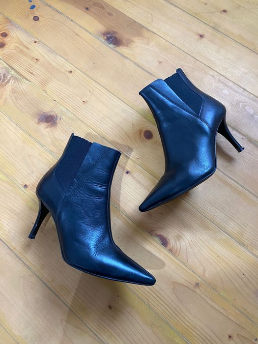 Боти Zara тип челси от естествена кожа в черно