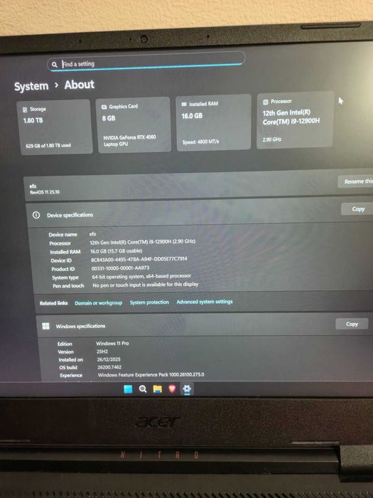 Laptop Gaming Acer Nitro 5 | i9-12900H | RTX 4060|16GB DDR5 | 1TB SSD