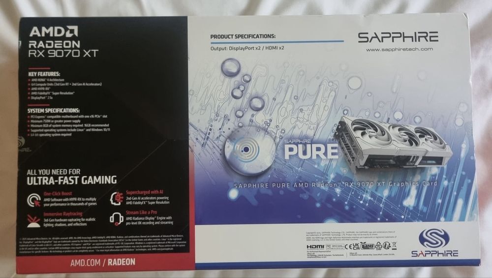 Placă video Sapphire Pure AMD Radeon RX 9070 XT 16GB – stare excelentă, ideală pentru gaming și editare