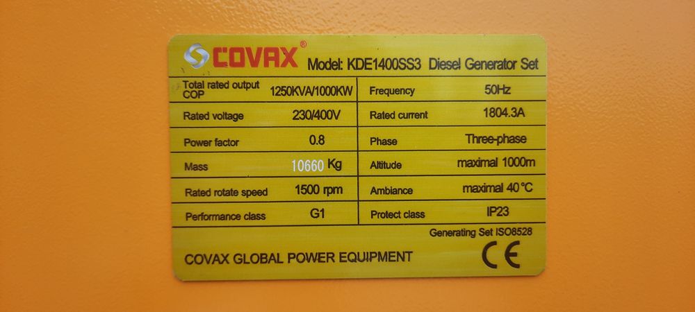 Дизельный Генератор COVAX 1250 кВа 1000 кВт