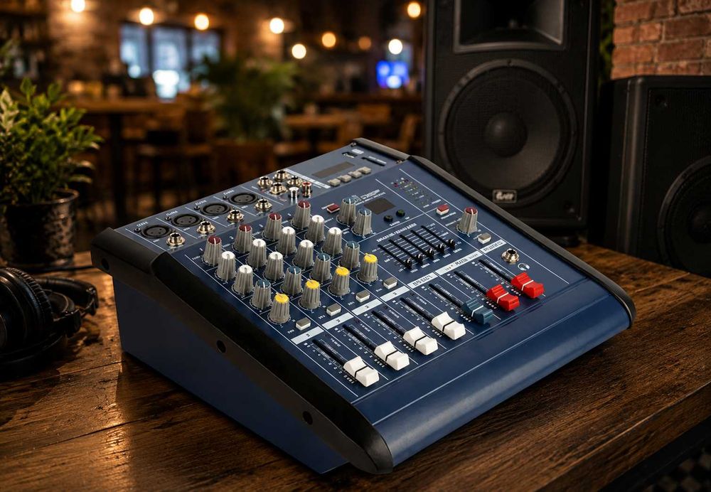 Mixer audio activ 2 X 350W 4 canale PMX402D Amplificat USB Bluetooth 16 efecte digitale DSP Egalizator