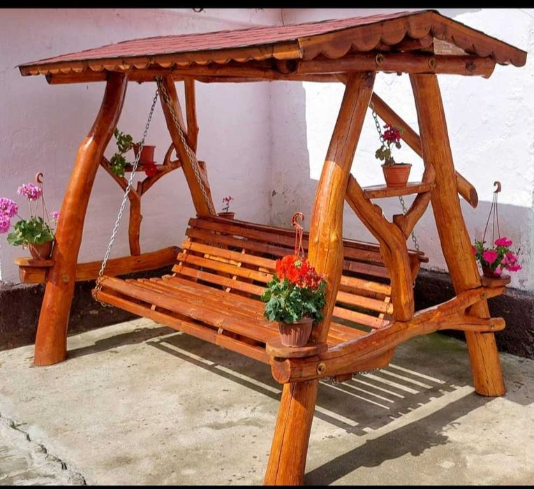 Leagăn rustic din lemn masiv, livrare in apropriere